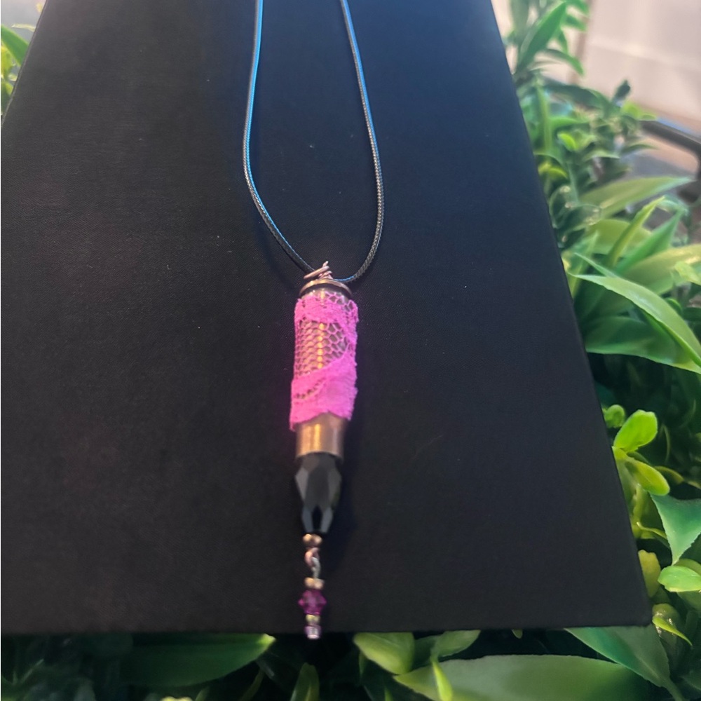 Pink Lace Copper Bullet Necklace 18”